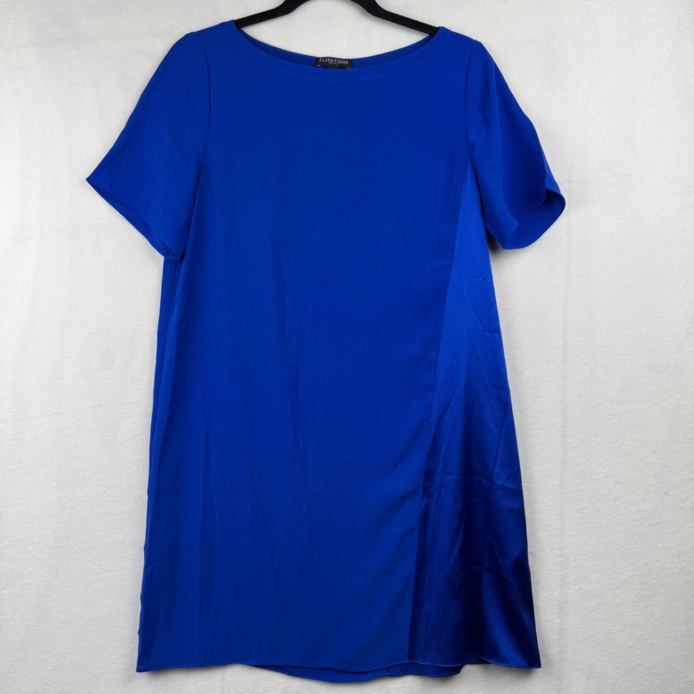 Eileen Fisher Petite Blue Silk Dress Short Sleeve‎ Minimalist Classic